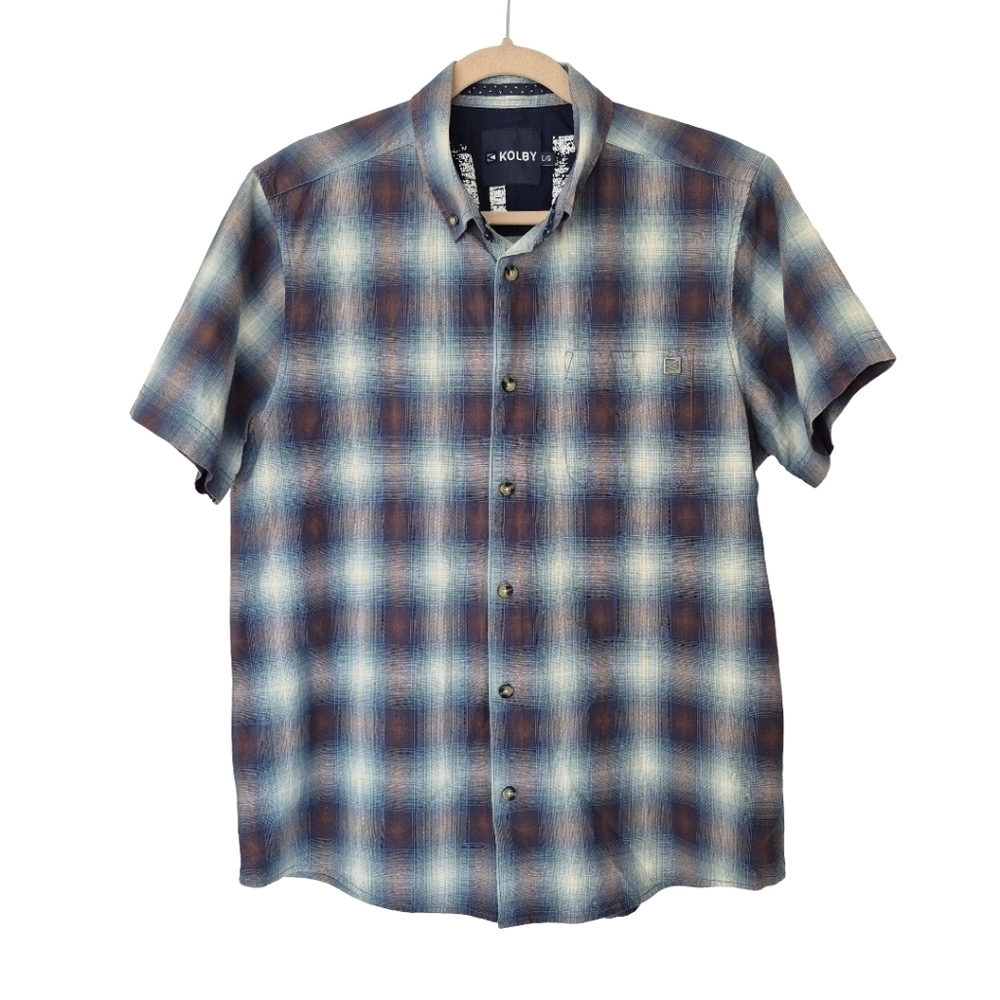 Kolby Blue Brown Plaid Casual Short Sleeve Shirt